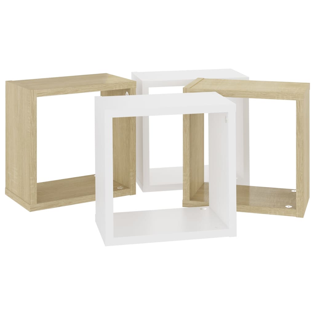 Wall Cube Shelves 4 pcs White and Sonoma Oak 26x15x26 cm