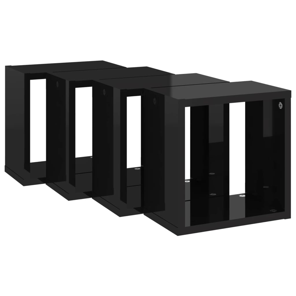 Wall Cube Shelves 4 pcs High Gloss Black 26x15x26 cm