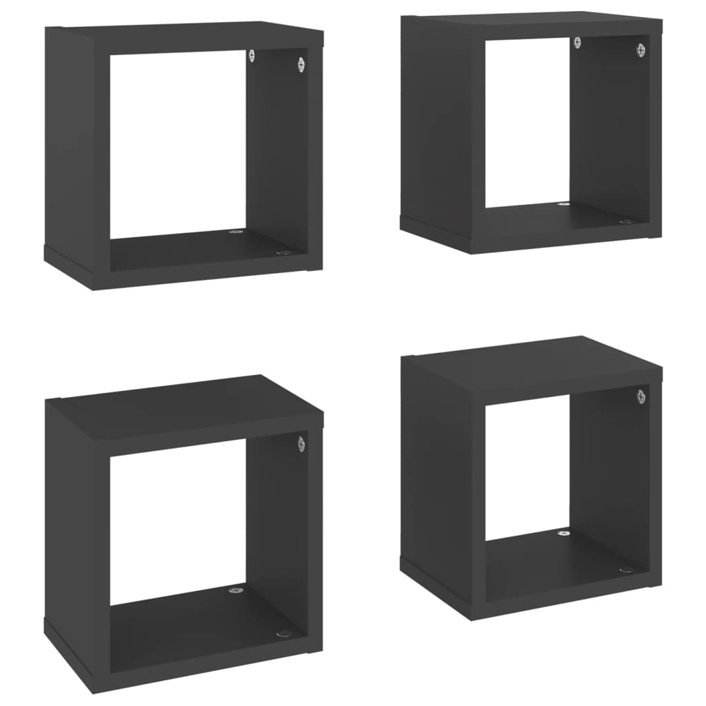 Wall Cube Shelves 4 pcs Grey 22x15x22 cm