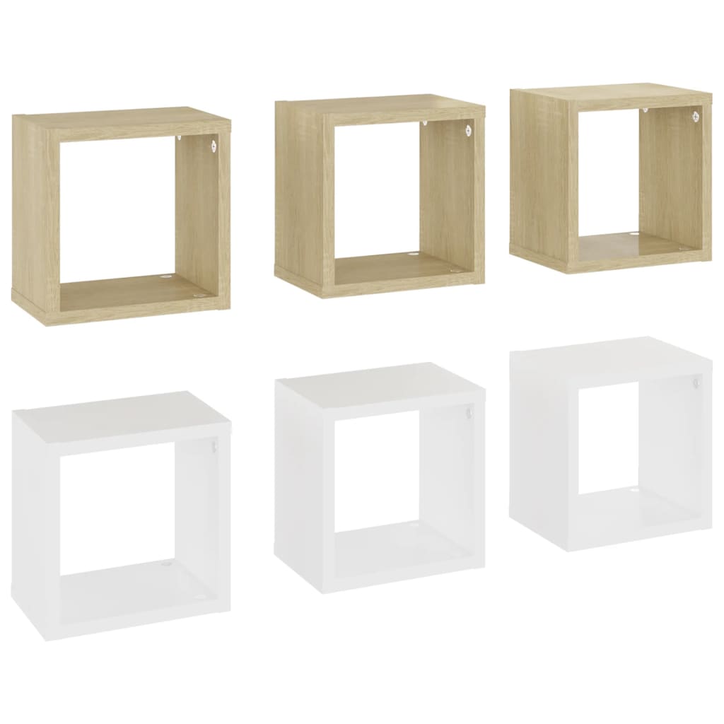Wall Cube Shelves 6 pcs White and Sonoma Oak 22x15x22 cm