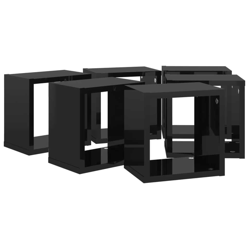 Wall Cube Shelves 6 pcs High Gloss Black 22x15x22 cm