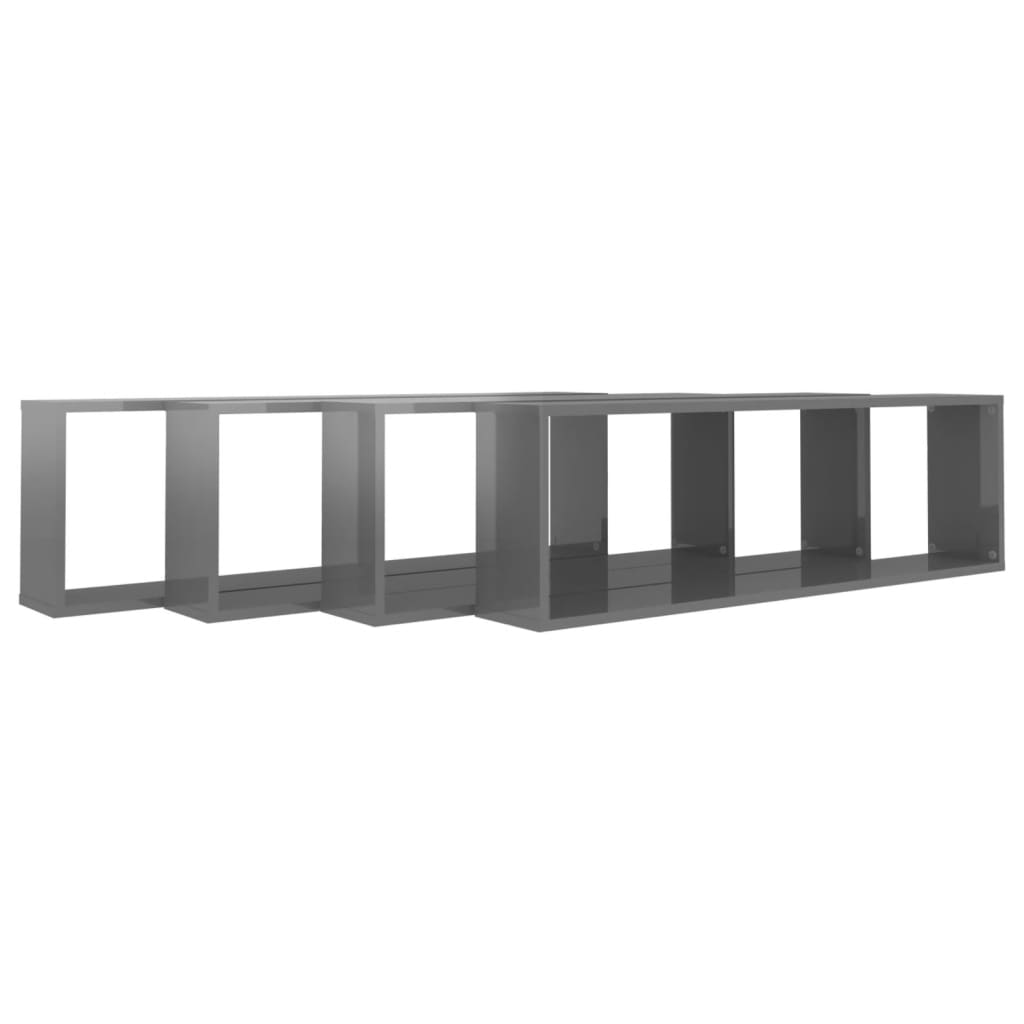 Wall Cube Shelves 4 pcs High Gloss Grey 100x15x30 cm Engineered Wood