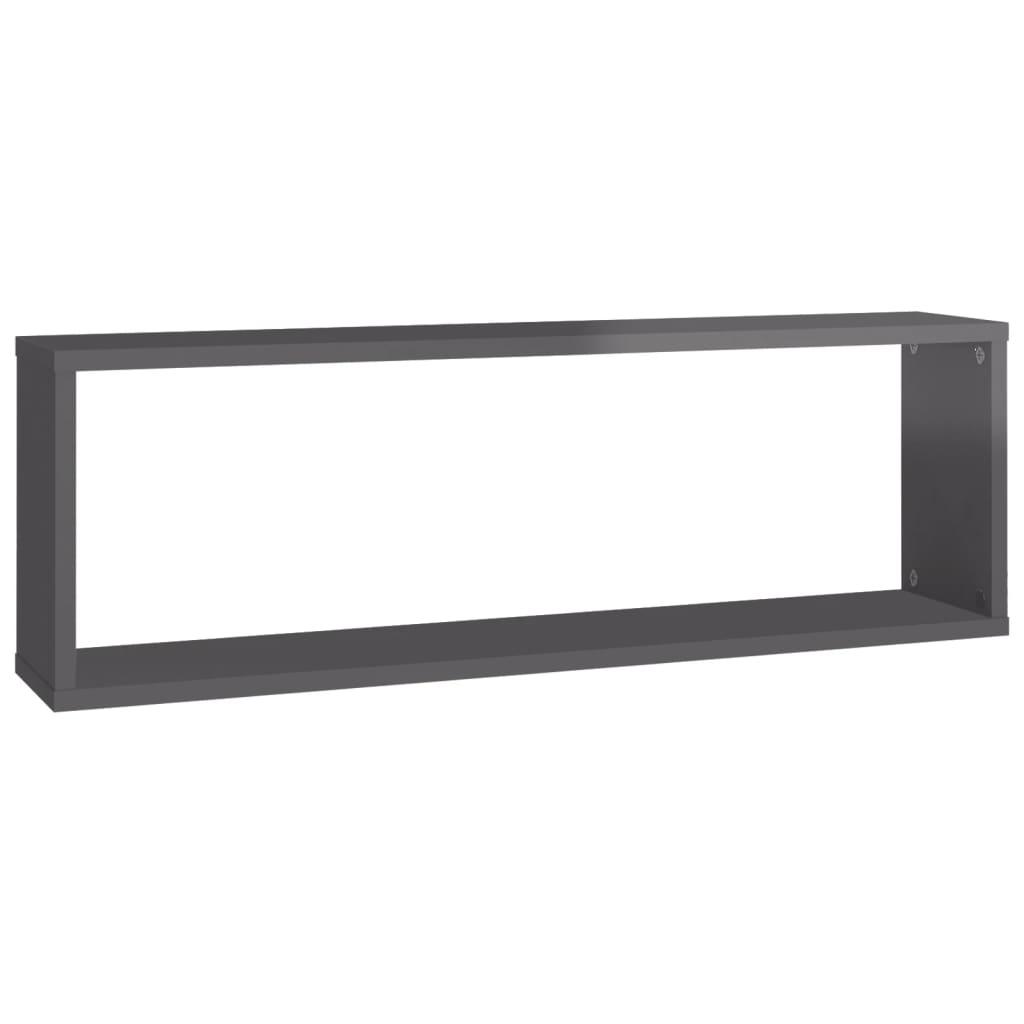 Wall Cube Shelves 2 pcs High Gloss Grey 80x15x26.5 cm Engineered Wood