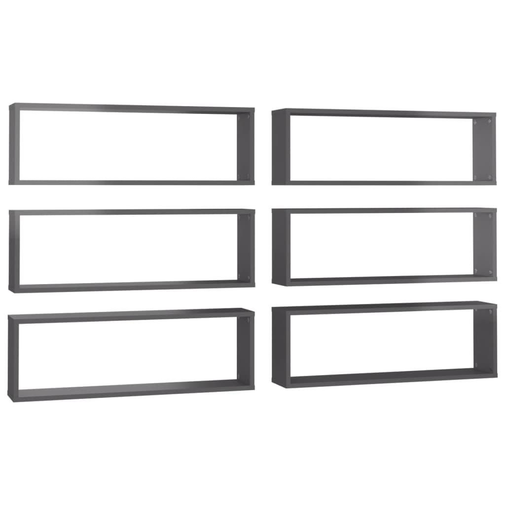 Wall Cube Shelves 6 pcs High Gloss Grey 80x15x26.5 cm Engineered Wood