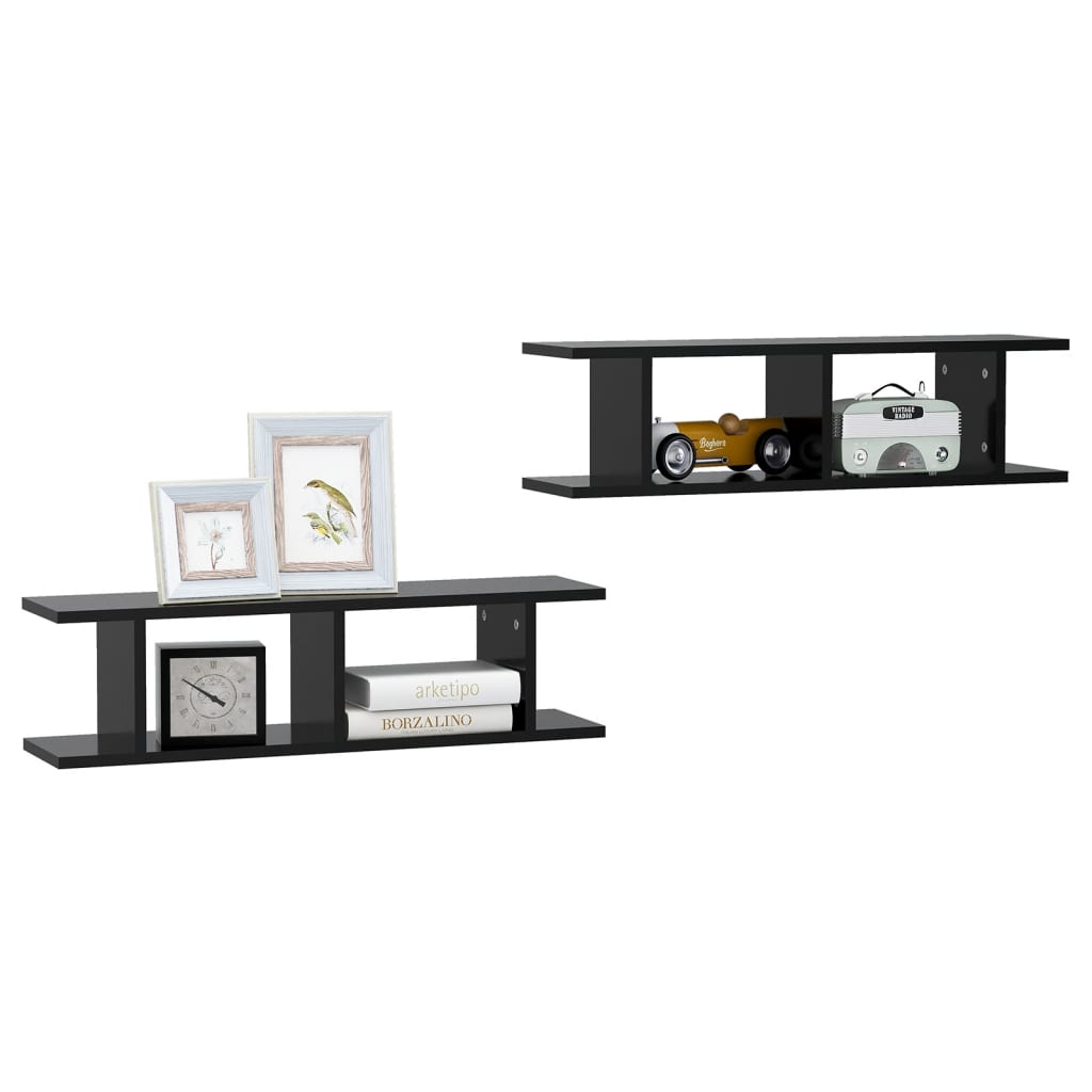 Wall Shelves 2 pcs Black 78x18x20 cm Engineered Wood