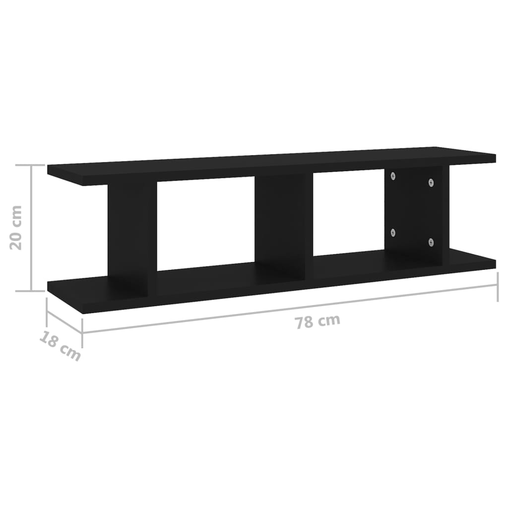 Wall Shelves 2 pcs Black 78x18x20 cm Engineered Wood