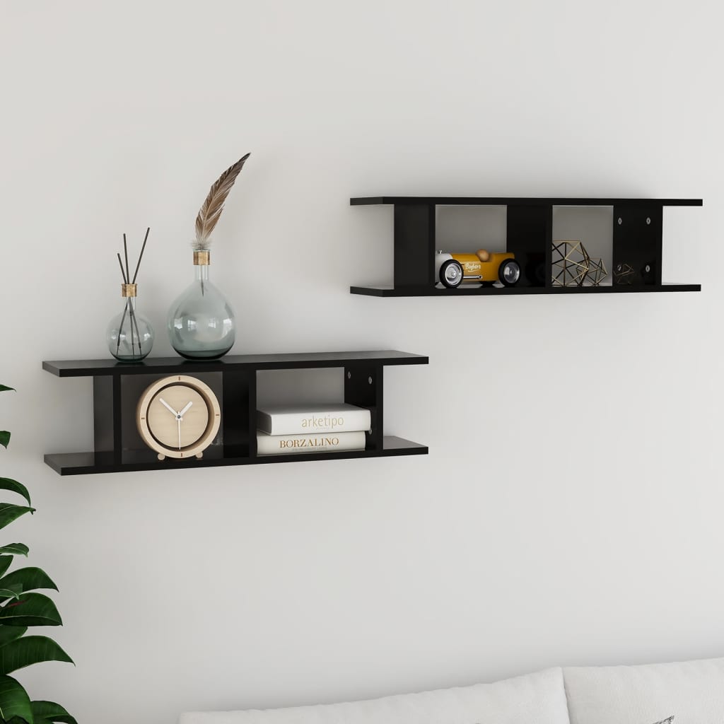 Wall Shelves 2 pcs Black 78x18x20 cm Engineered Wood