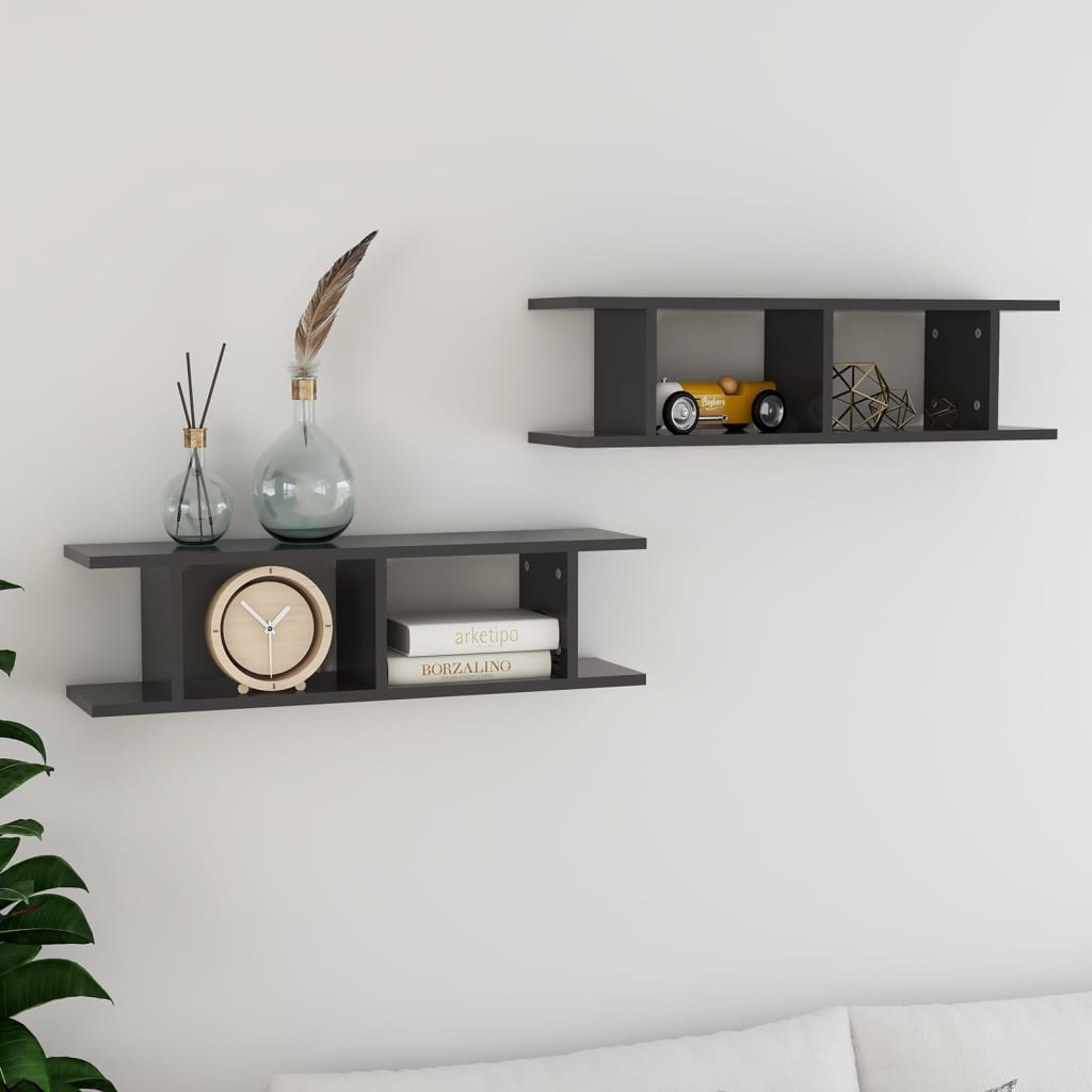 Wall Shelves 2 pcs Grey 75x18x20 cm Engineered Wood