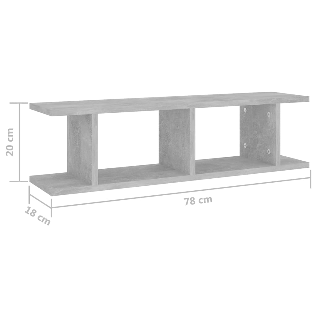 Wall Shelves 2 pcs Concrete Grey 78x18x20 cm Engineered Wood