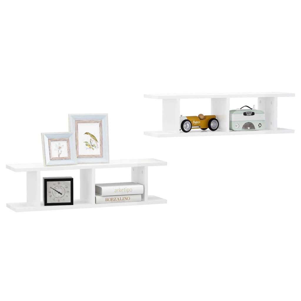 Wall Shelves 2 pcs High Gloss White 75x18x20 cm Engineered Wood