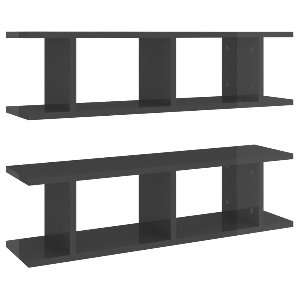 Wall Shelves 2 pcs High Gloss Grey 75x18x20 cm Engineered Wood