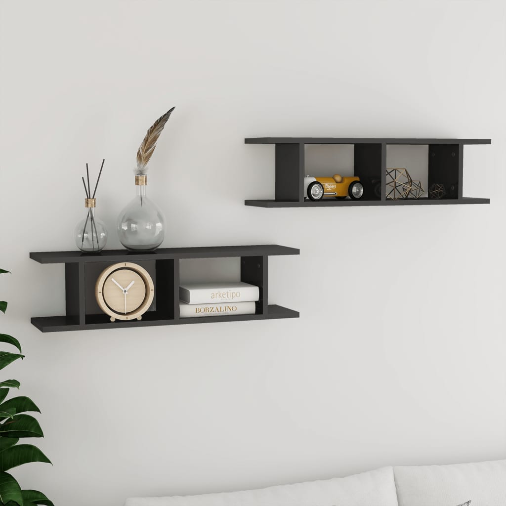 Wall Shelves 2 pcs High Gloss Grey 75x18x20 cm Engineered Wood