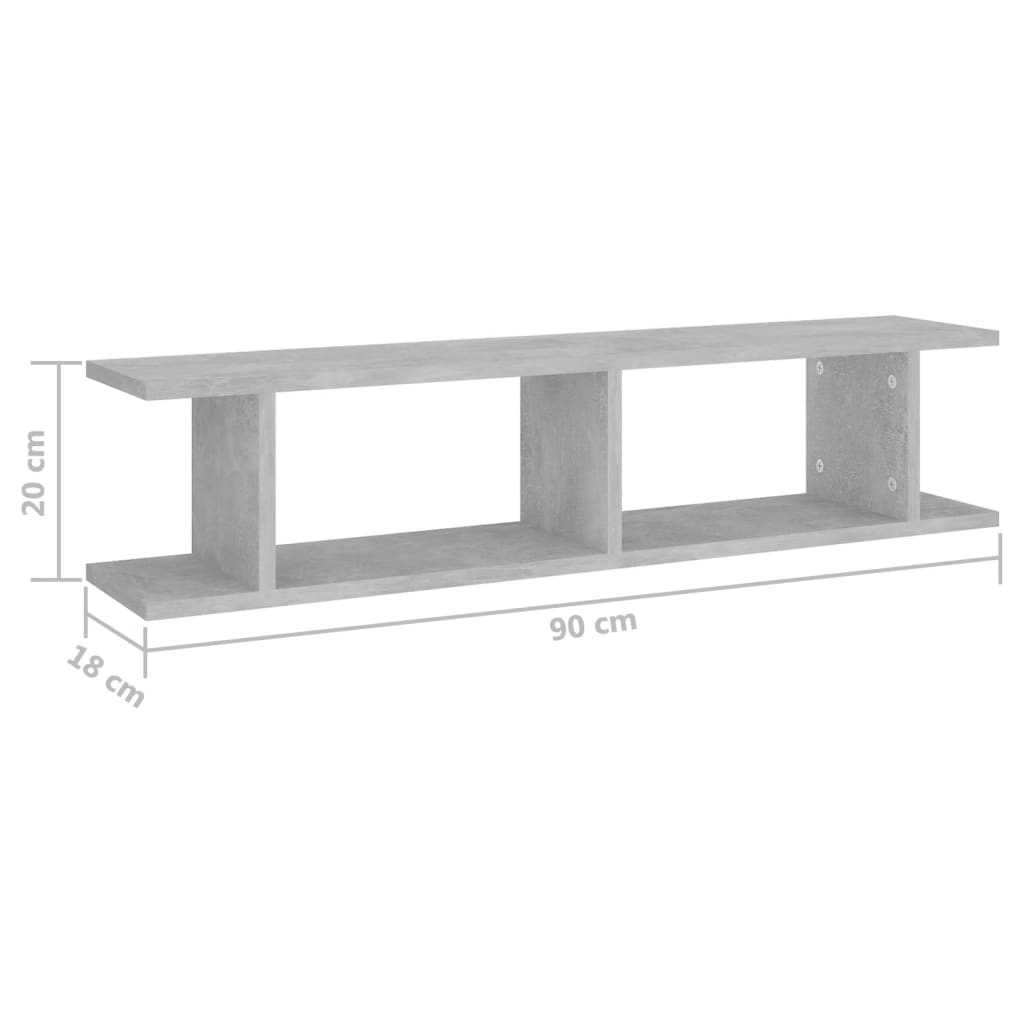 Wall Shelves 2 pcs Concrete Grey 90x18x20 cm Engineered Wood
