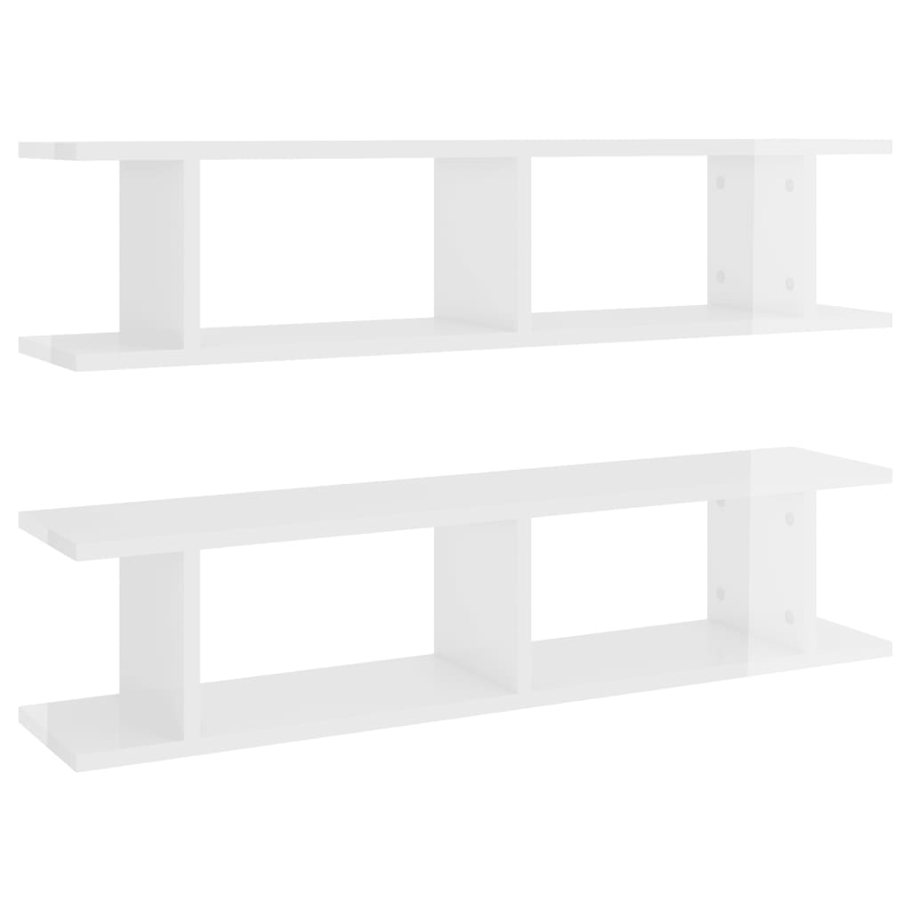 Wall Shelves 2 pcs High Gloss White 90x18x20 cm Engineered Wood