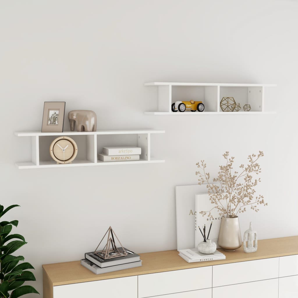 Wall Shelves 2 pcs High Gloss White 90x18x20 cm Engineered Wood