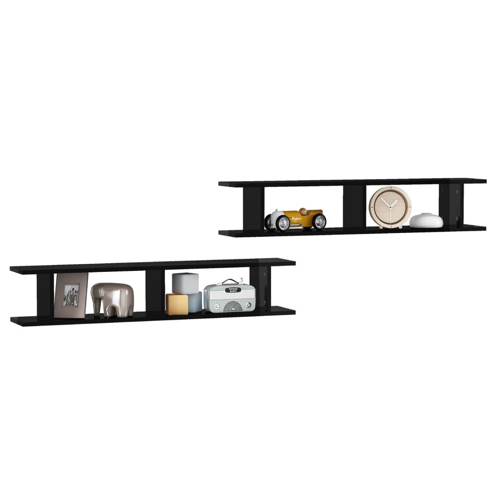 Wall Shelves 2 pcs High Gloss Black 105x18x20cm Engineered Wood