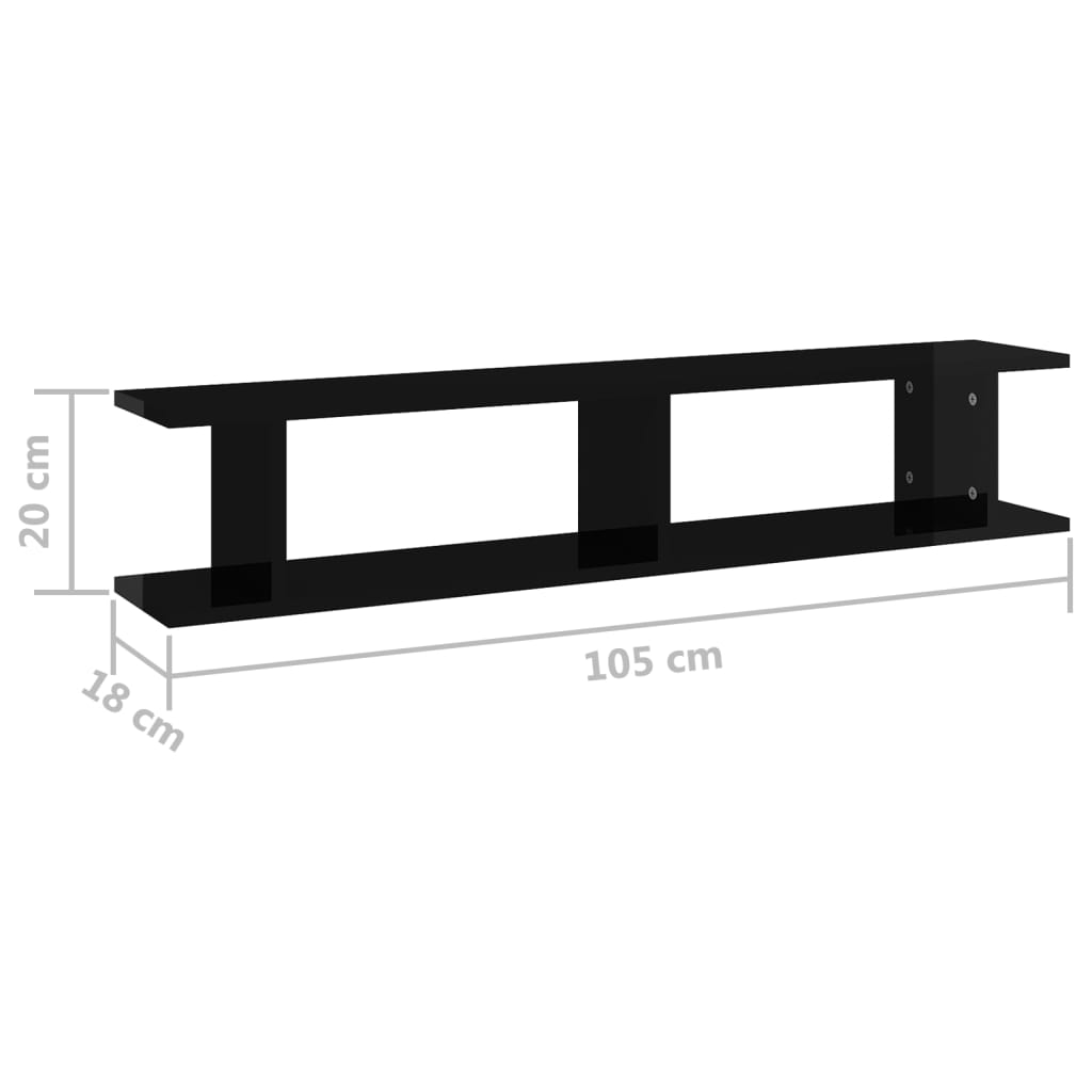 Wall Shelves 2 pcs High Gloss Black 105x18x20cm Engineered Wood
