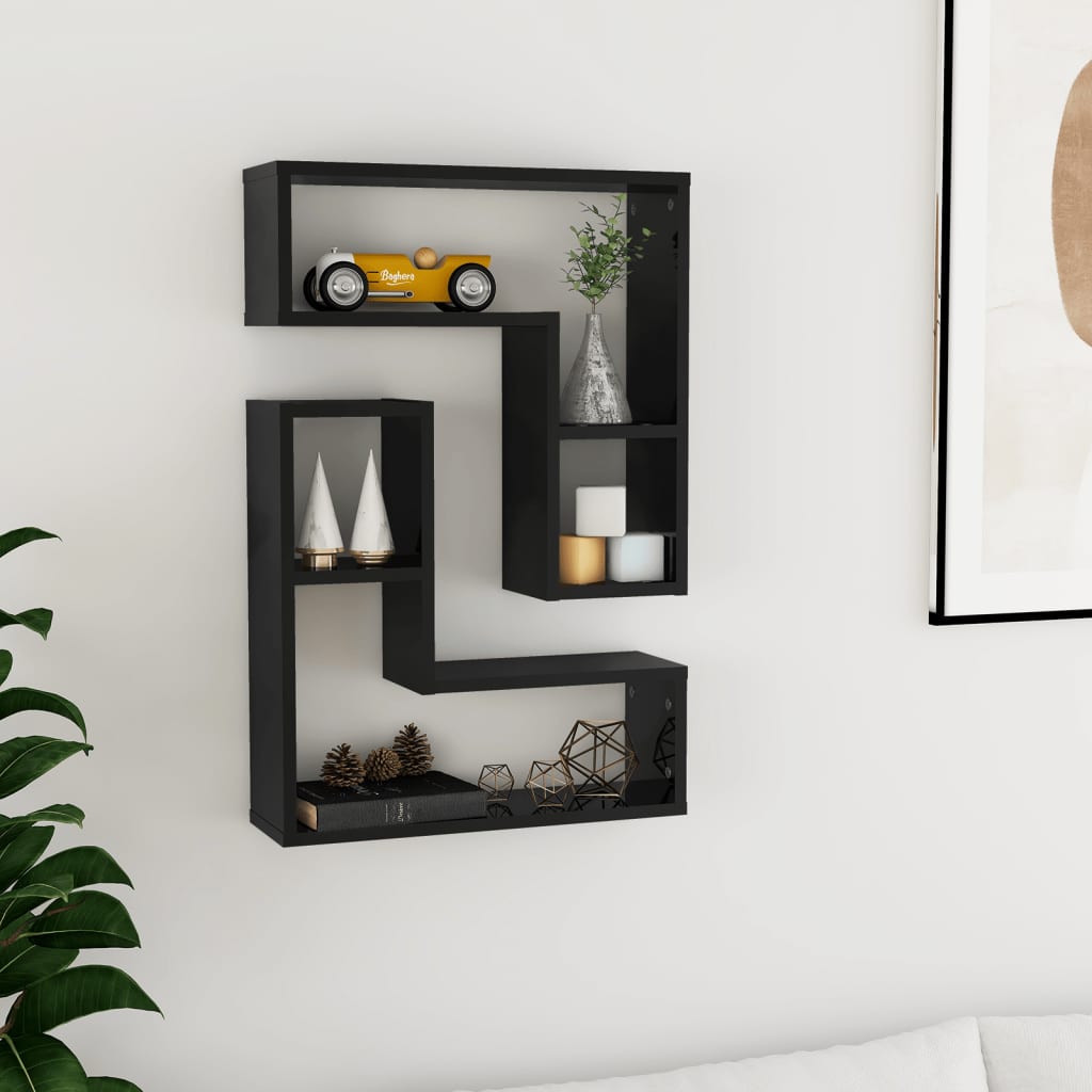 Wall Shelves 2 pcs High Gloss Black 50x15x50 cm Engineered Wood