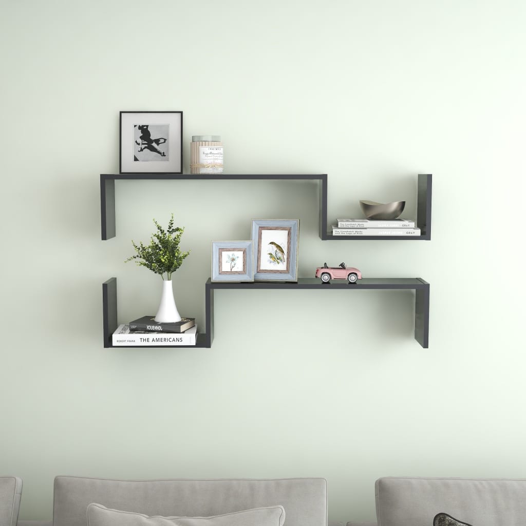 Wall Shelves 2 pcs Grey 100x15x20 cm Engineered Wood
