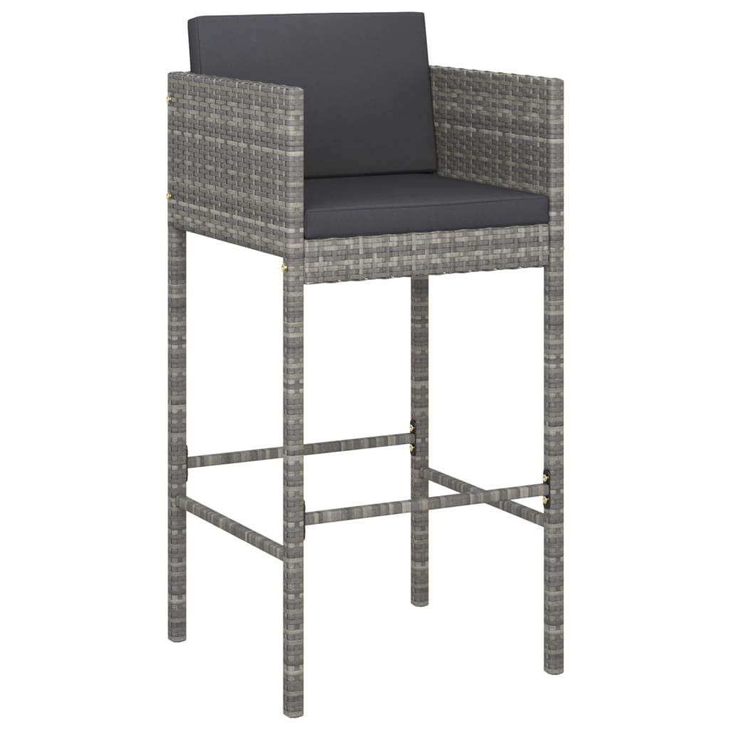 Bar Stools 2 pcs with Cushions Grey Poly Rattan