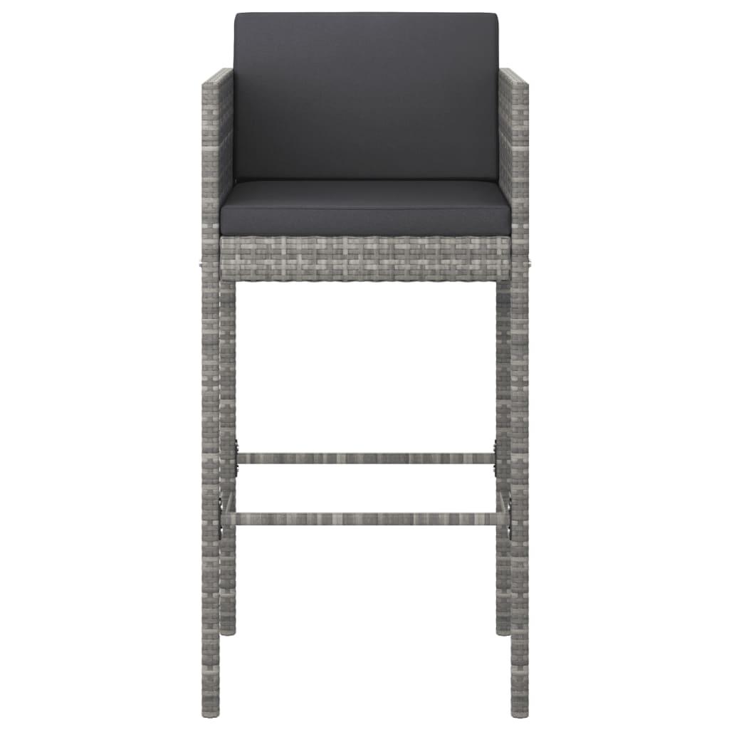 Bar Stools 2 pcs with Cushions Grey Poly Rattan