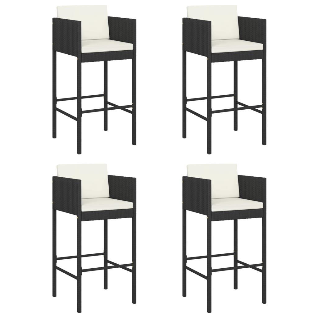 Bar Stools 4 pcs with Cushions Black Poly Rattan