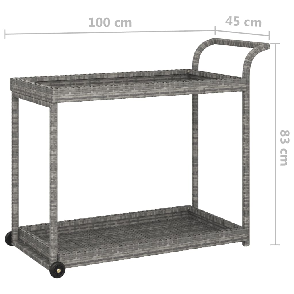 Bar Cart Grey 100x45x83 cm Poly Rattan
