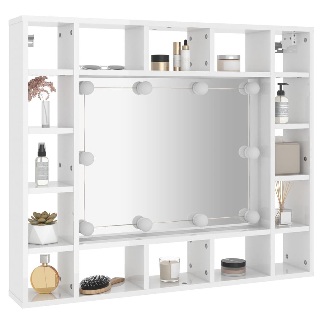 Mirror Cabinet with LED High Gloss White 91x15x76.5 cm