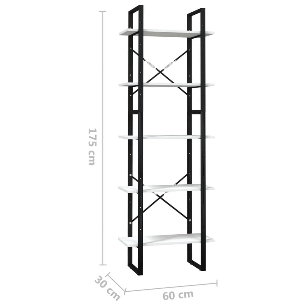 5-Tier Book Cabinet White 60x30x175 cm Pinewood