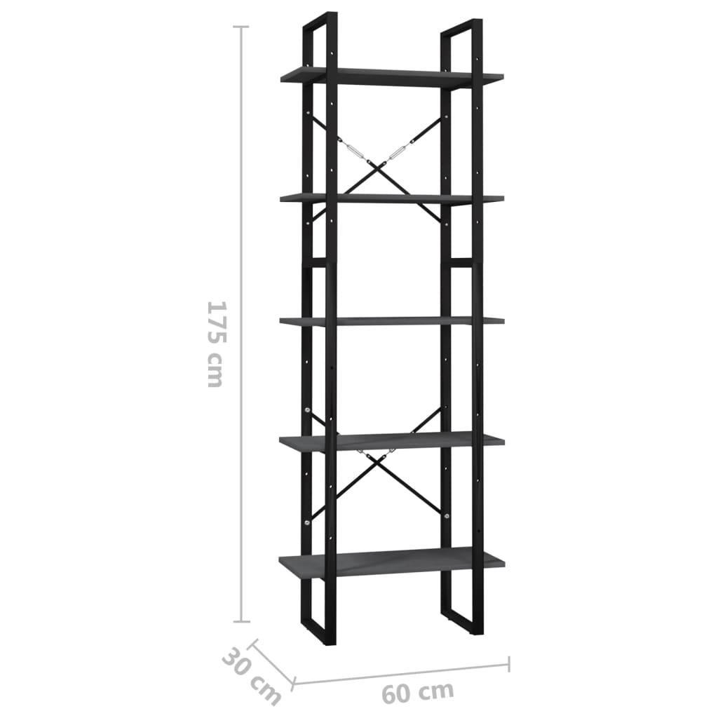 5-Tier Book Cabinet Grey 60x30x175 cm Pinewood