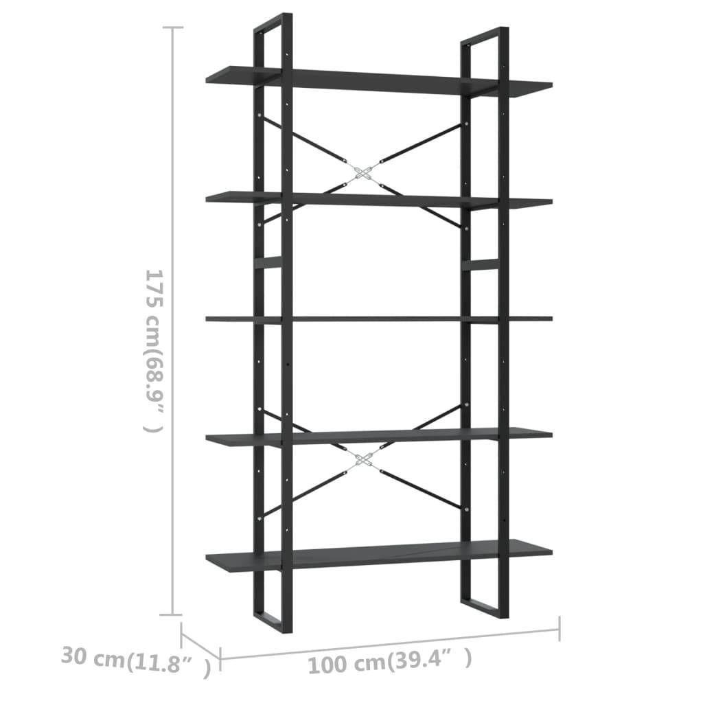 5-Tier Book Cabinet Grey 100x30x175 cm Engineered Wood