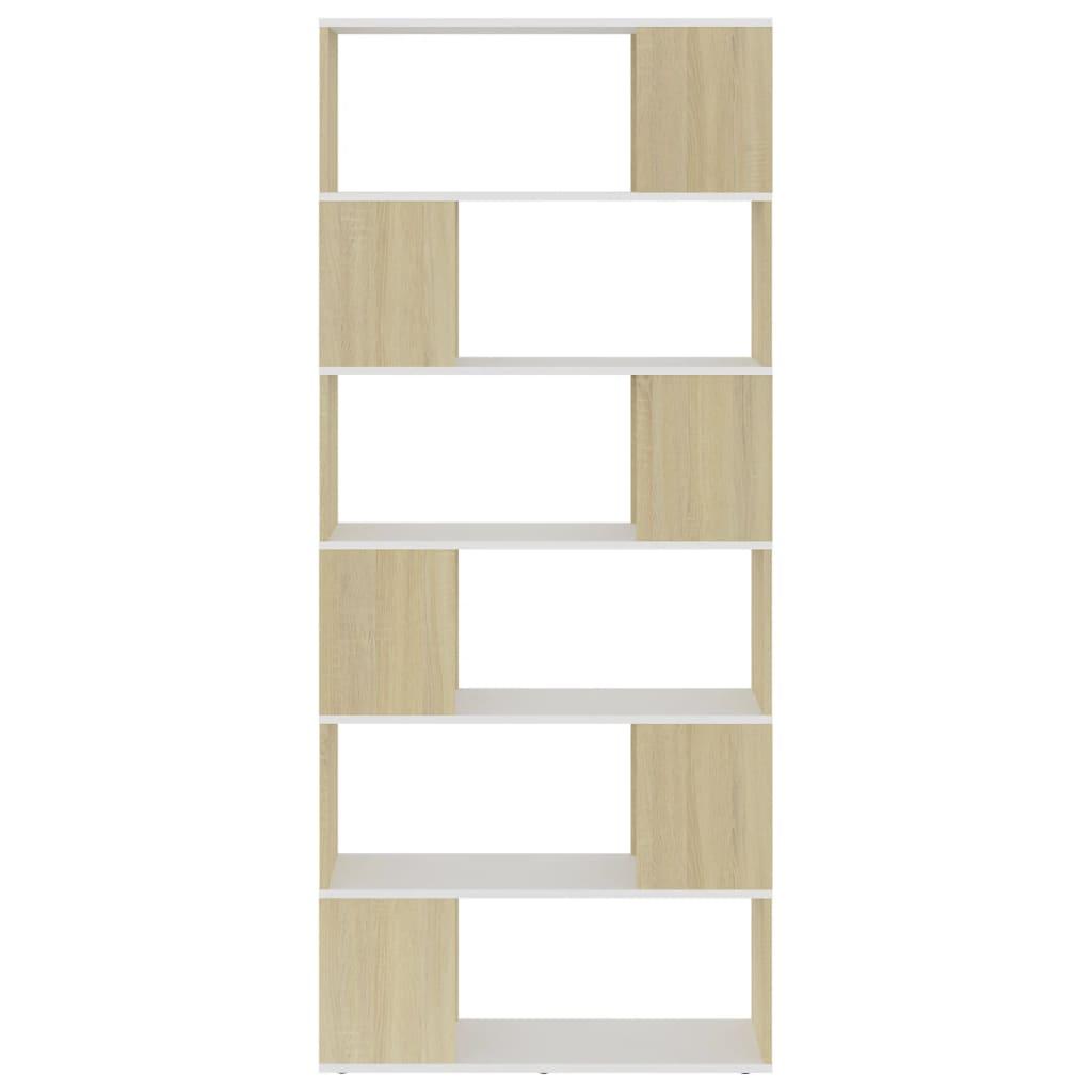 Book Cabinet Room Divider White and Sonoma Oak 80x24x186 cm Engineered Wood