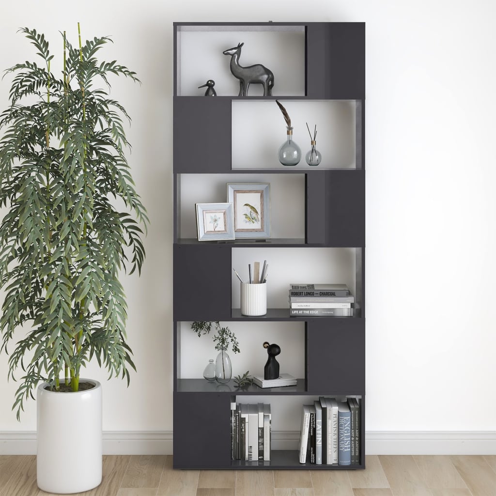 Book Cabinet Room Divider High Gloss Grey 80x24x186 cm Engineered Wood