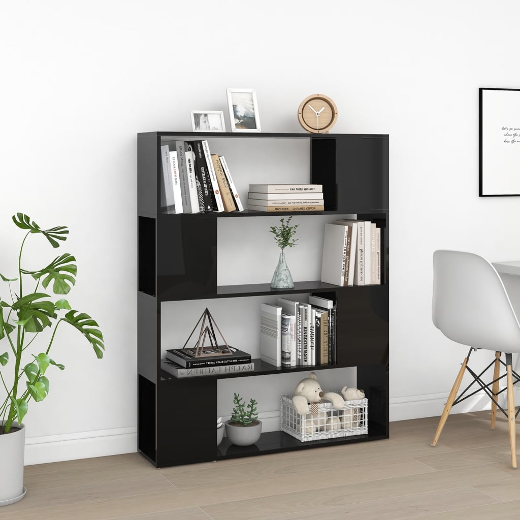 Book Cabinet Room Divider High Gloss Black 100x24x124 cm