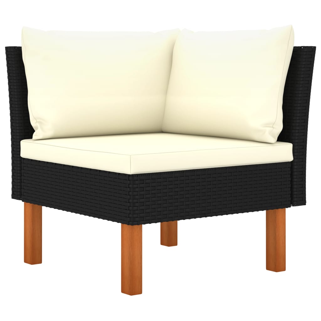 6 Piece Garden Lounge Set Poly Rattan and Eucalyptus Wood Black