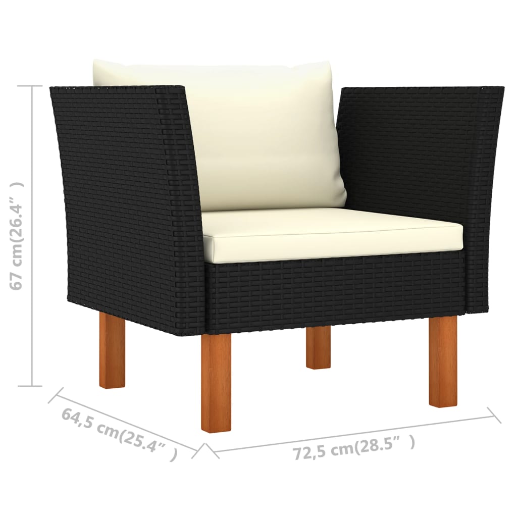 8 Piece Garden Lounge Set Poly Rattan and Eucalyptus Wood Black