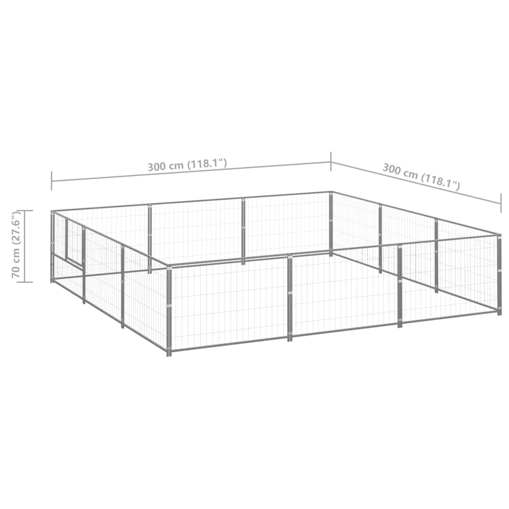 Dog Kennel Silver 9 m² Steel