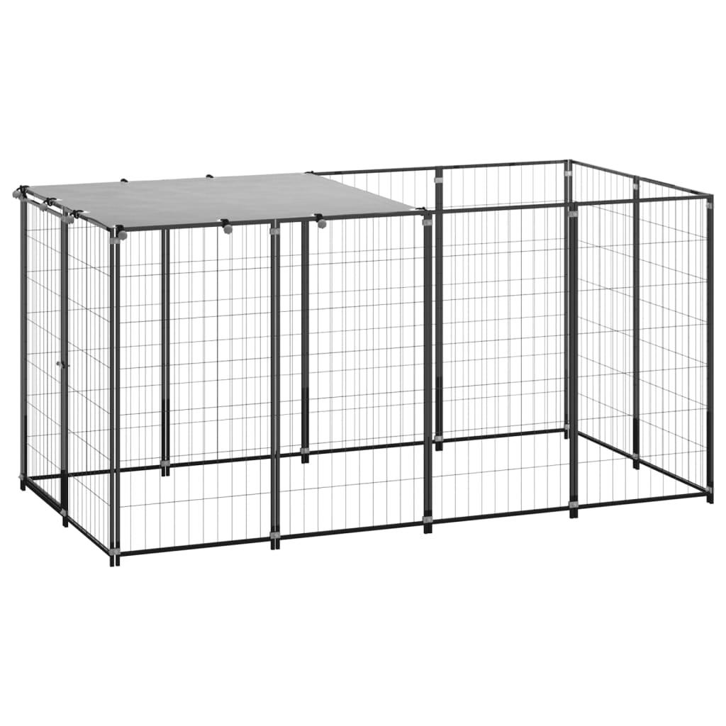 Dog Kennel Black 2.42 m² Steel