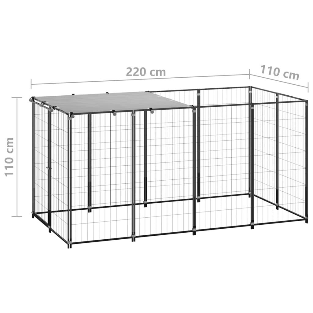 Dog Kennel Black 2.42 m² Steel