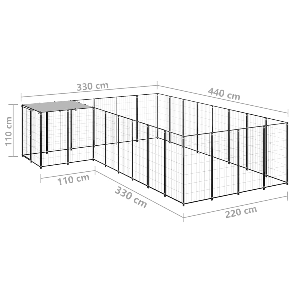 Dog Kennel Black 10.89 m² Steel