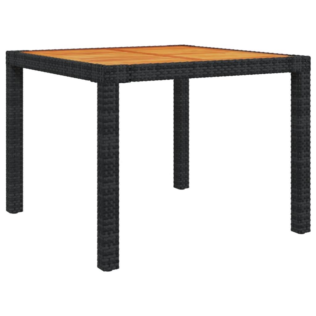 Garden Table 90x90x75 cm Poly Rattan and Acacia Wood Black
