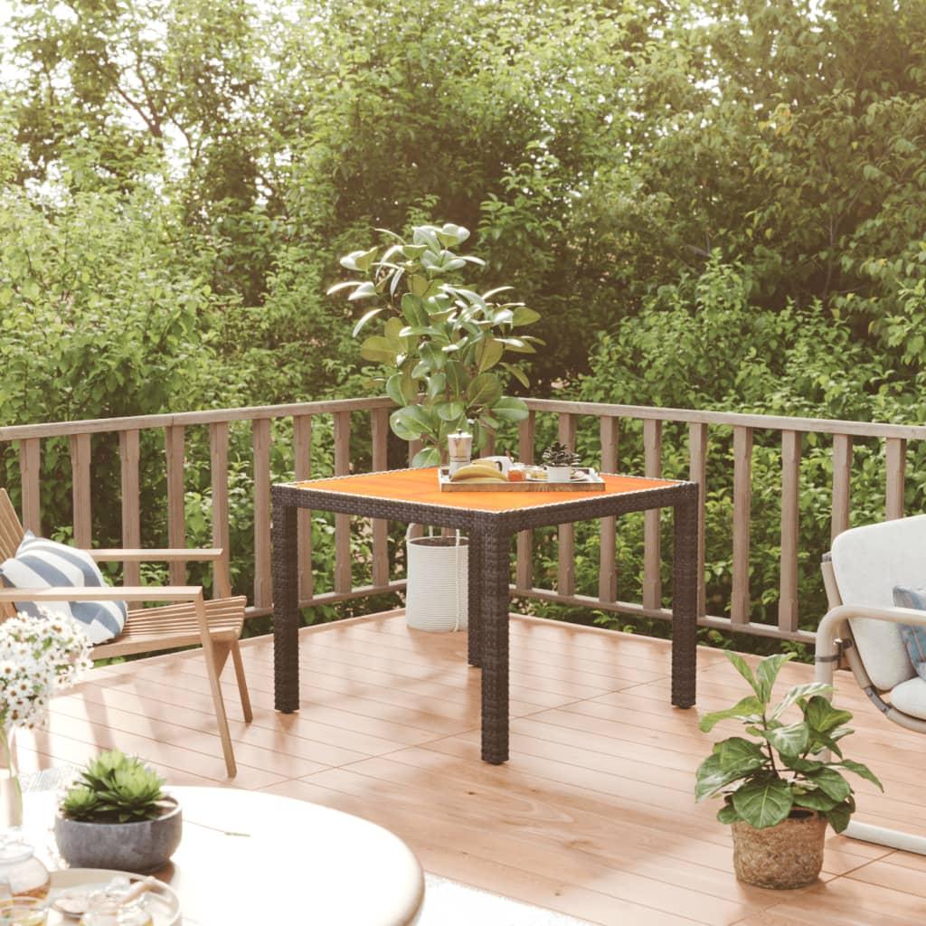 Garden Table 90x90x75 cm Poly Rattan and Acacia Wood Black