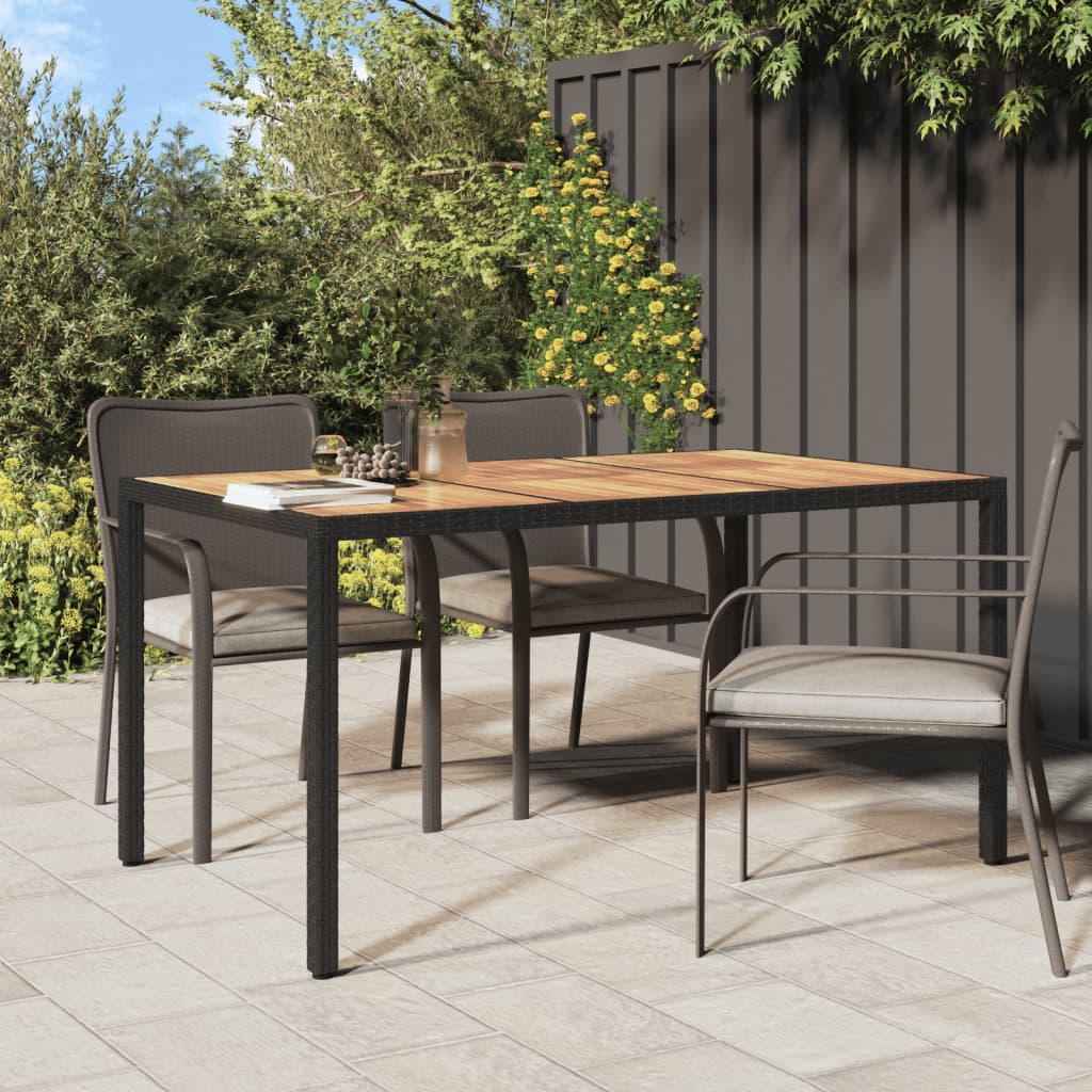 Garden Table 150x90x75 cm Poly Rattan and Acacia Wood Black