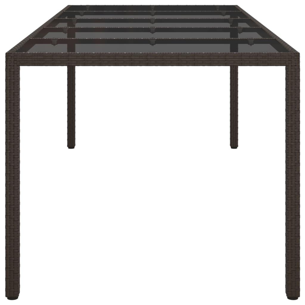 Garden Table Brown 250x100x75 cm Tempered Glass and Poly Rattan