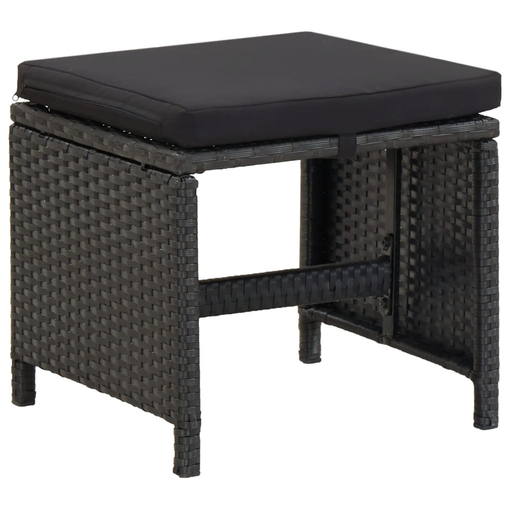 Garden Stools 4 pcs with Cushions Poly Rattan Black