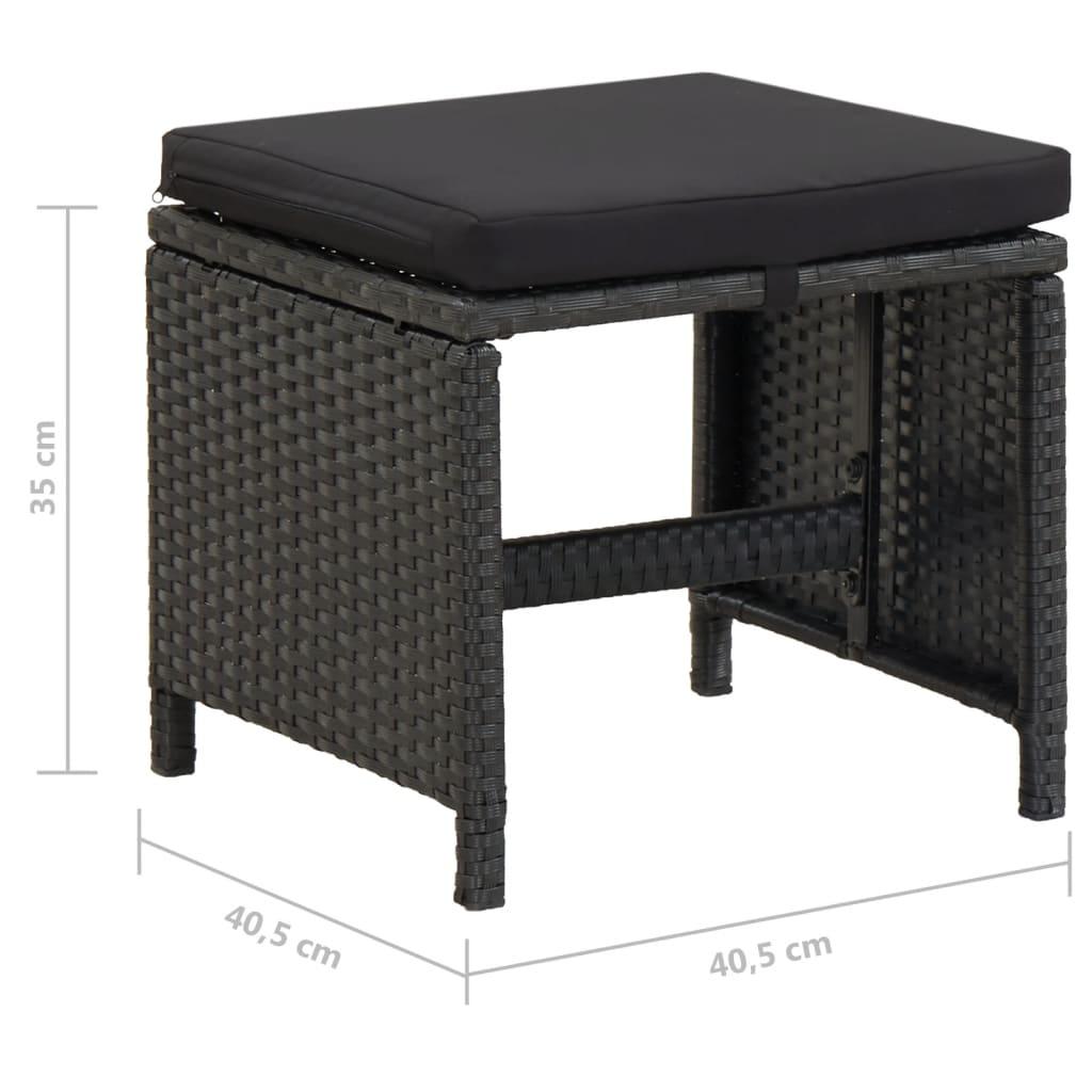 Garden Stools 4 pcs with Cushions Poly Rattan Black