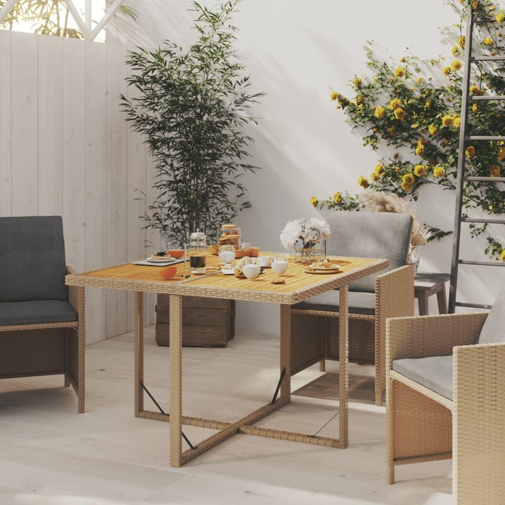 Garden Table Beige 109x107x74 cm Poly Rattan&Solid Wood Acacia
