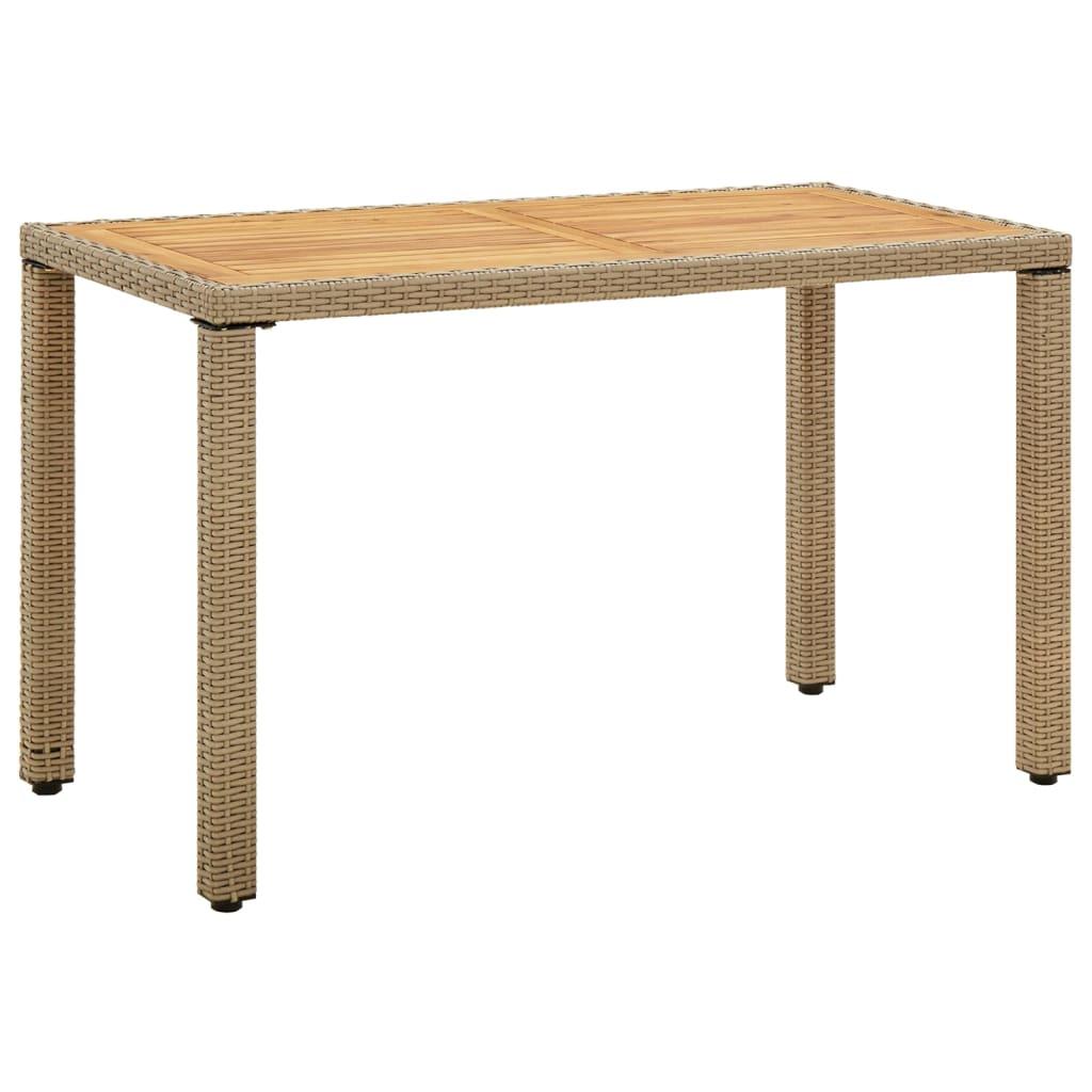 Garden Table Beige 123x60x74 cm Poly Rattan&amp;Solid Wood Acacia