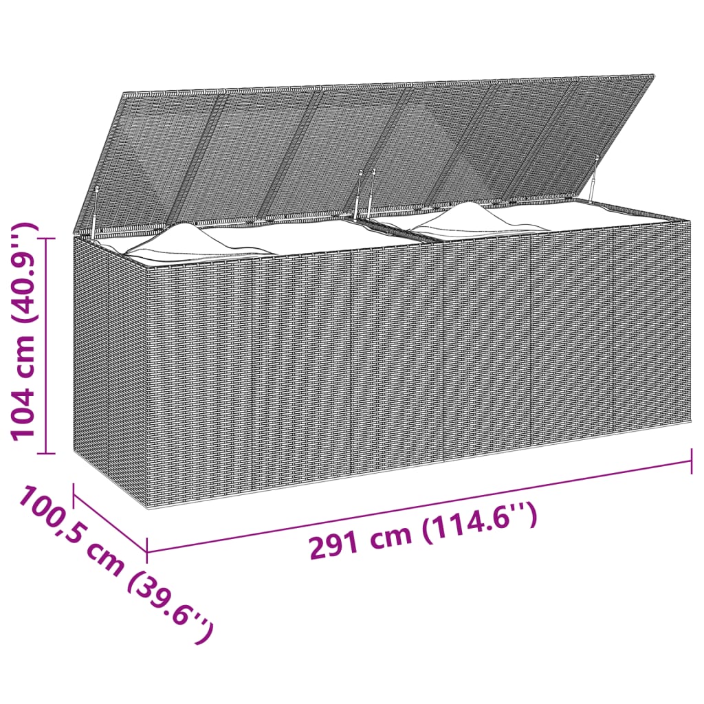 Garden Cushion Box PE Rattan 291x100.5x104 cm Grey