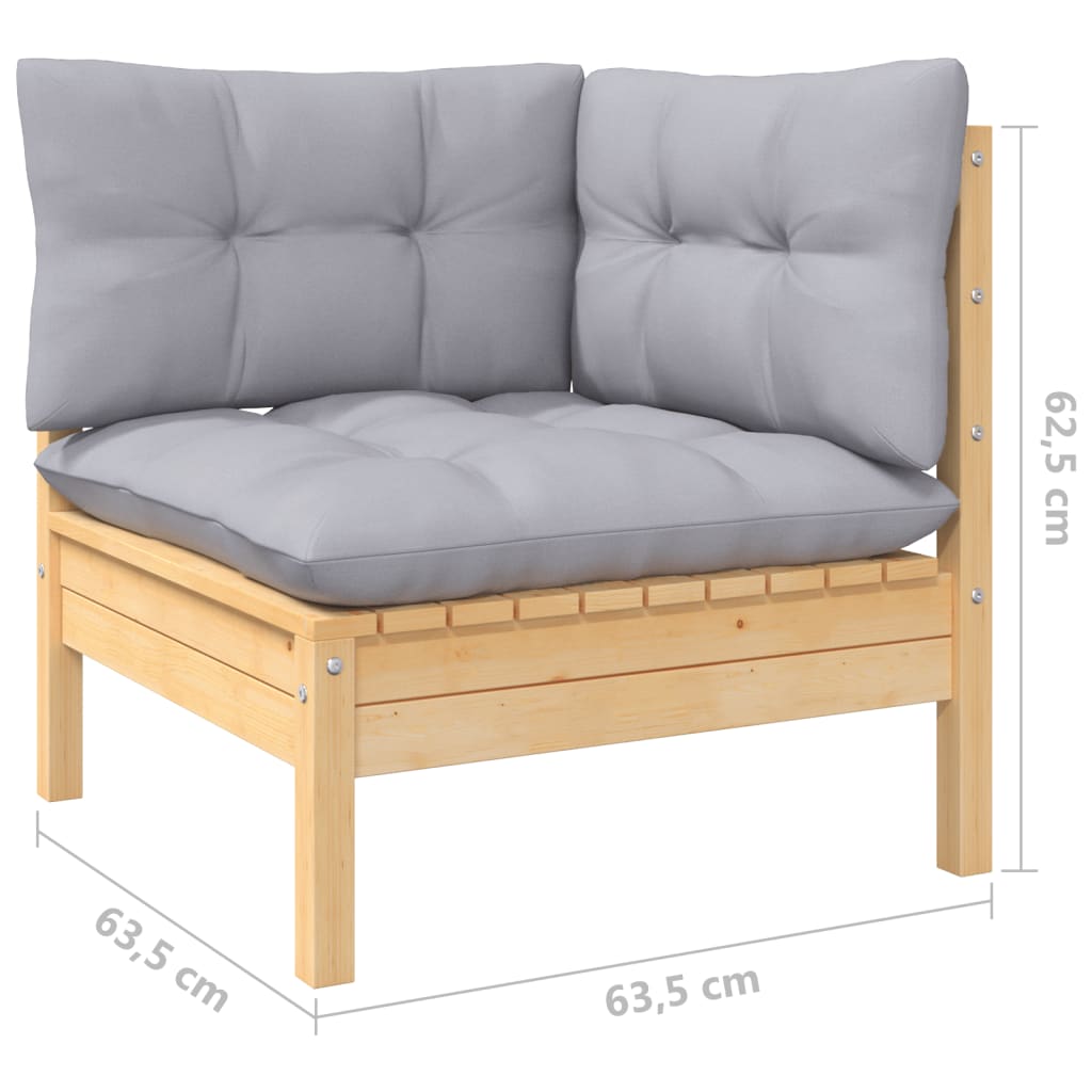 Garden Corner Sofa with Grey Cushions Solid Pinewood